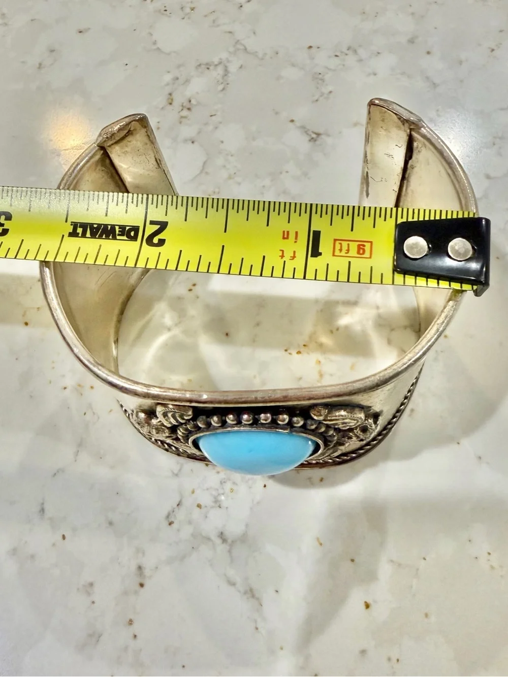 Silver-Tone Cuff Bracelet with Bright Blue Stone